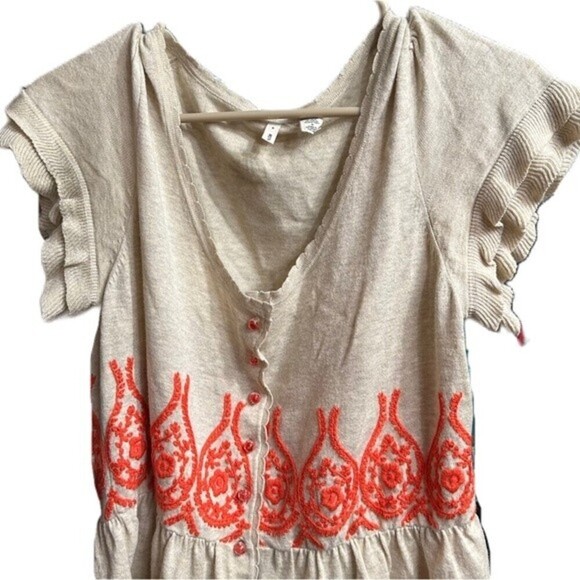 Moth Anthropologie Peplum Short Sleeve Fanning‎ Flame Sweater Size Medium - Picture 3 of 15